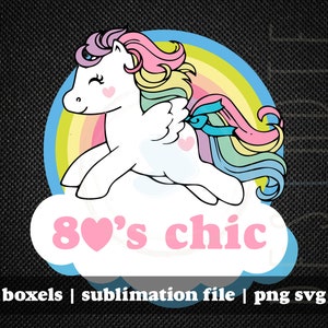 Estilo arco-íris pastel pônei vintage dos anos 80 | Download instantâneo | PNG SVG