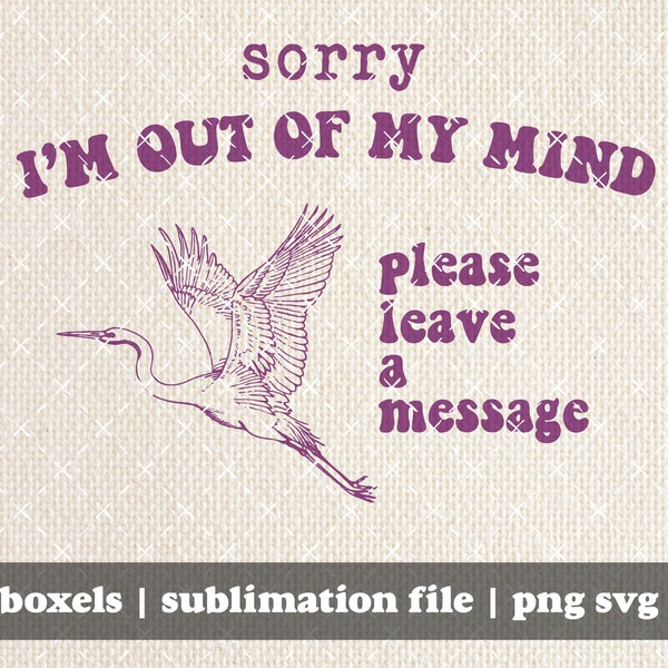 Sorry I Am Out Of My Mind Please Leave A Message Funny Sarcastic Crane Flying Vintage Animal Sayings  | Instant Download | PNG SVG