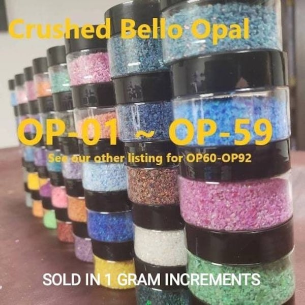 Op01-op59 - 1 Gramm- Opal gecrasht, synthetischer Opal, Einlegematerial, Bello Opal