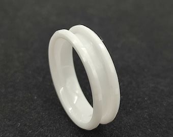 White Ceramic - Beveled Channel Ring Blank - 6/3