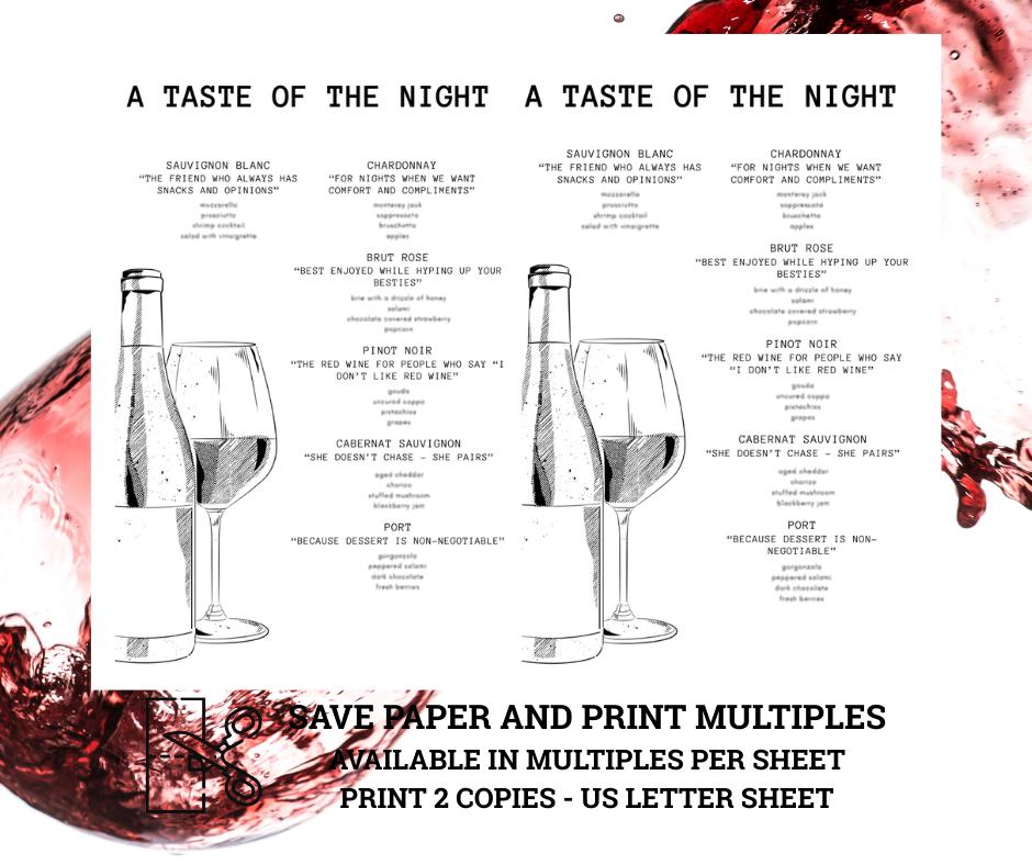 Wine Pairing Menu Template Design Editable File Digital Download Dinner ...