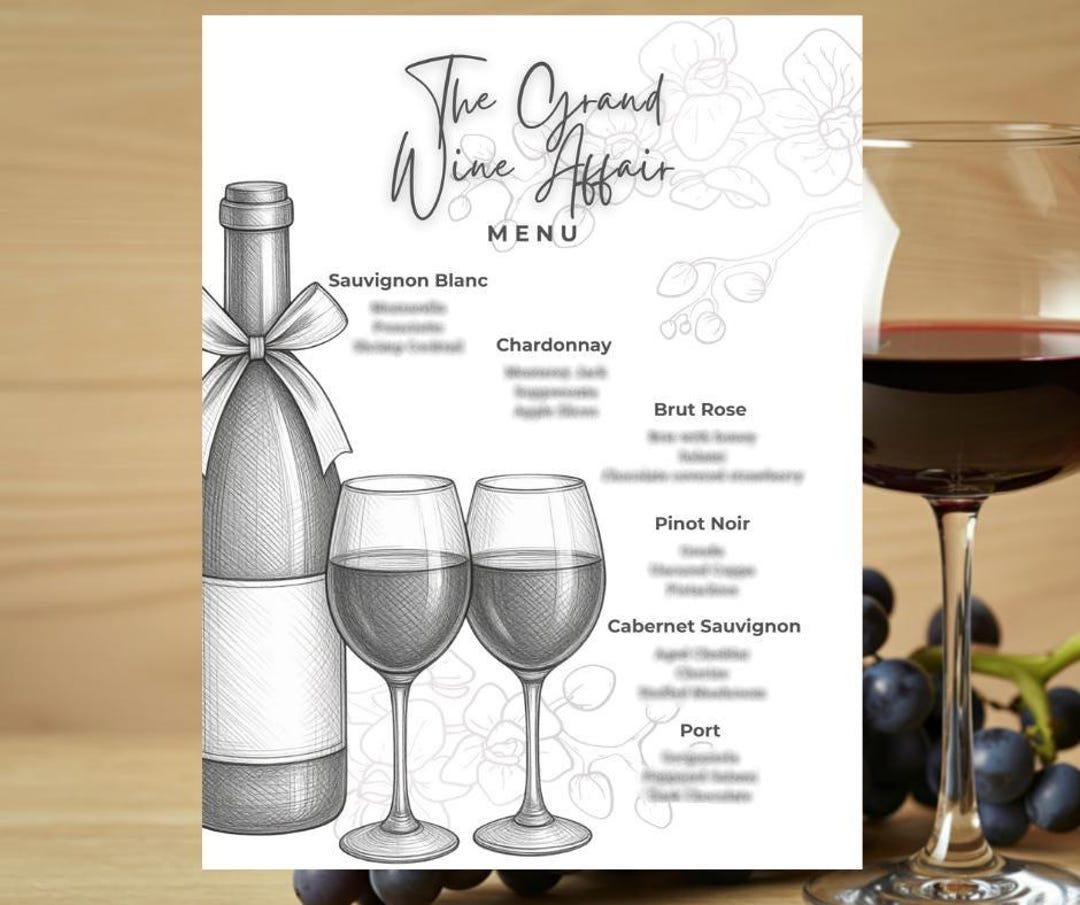 Wine Tasting Menu Template Editable Dinner Party Planning Printable ...