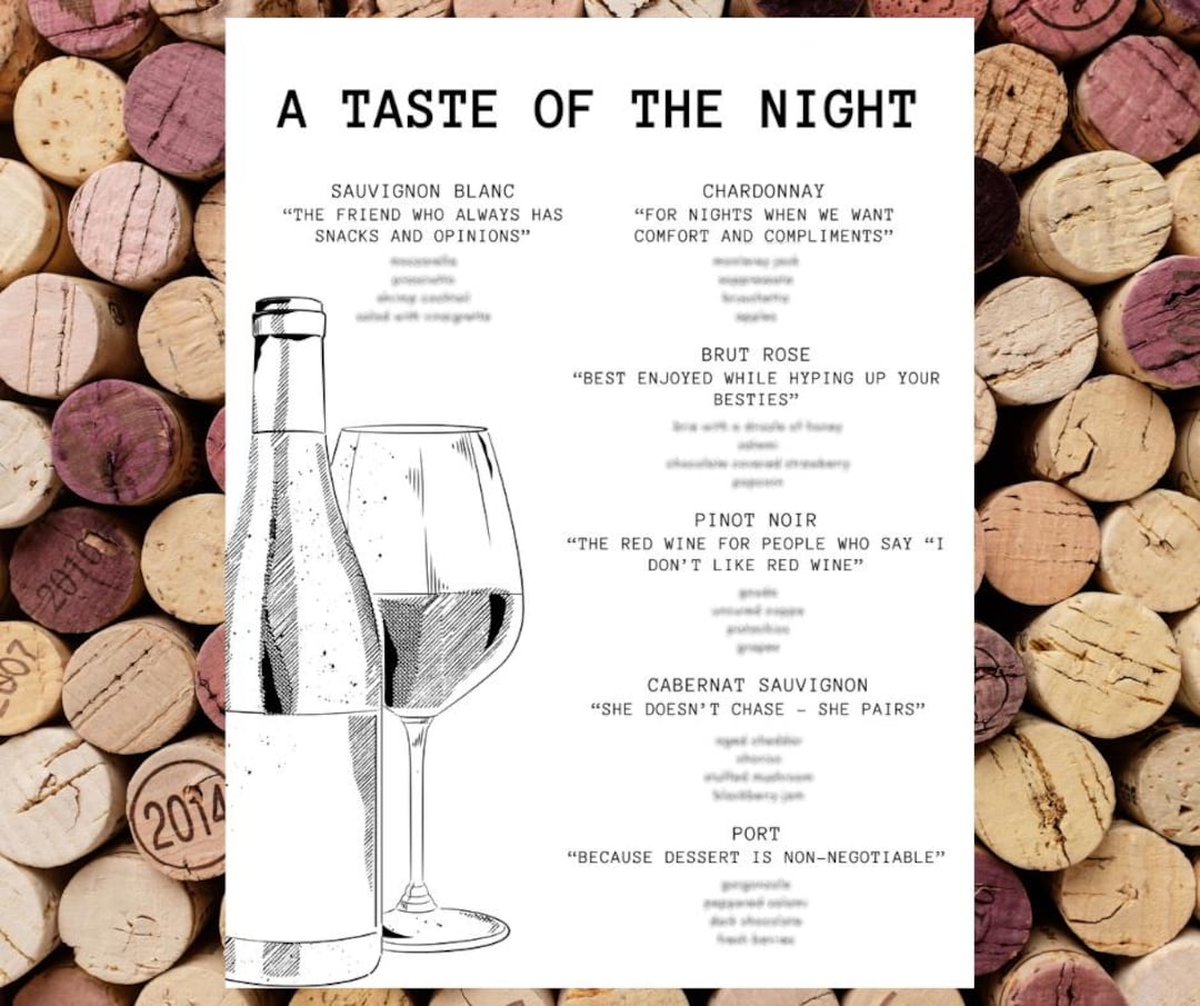 Wine Pairing Menu Template Design Editable File Digital Download Dinner ...