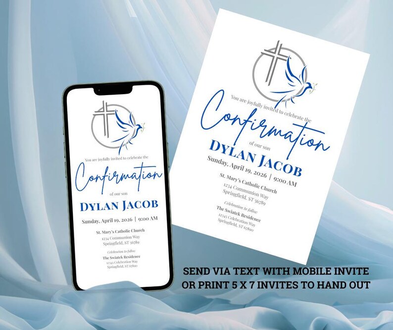 Motif Confirmation Confirmation Invitation Template Digital Download Editable Design Blue ...
