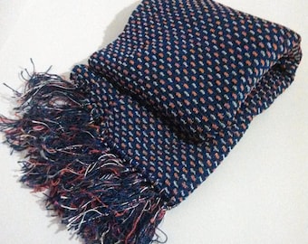 50s Men's knit scarf / Vintage Ascot / Scarf with fringe / Gift for him