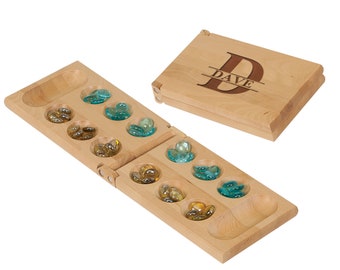 Fathers Day Personalized Mancala Game Engraved Wood Folding Board Custom Carved Gift Set