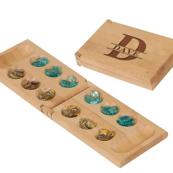 Fathers Day Personalized Mancala Game Engraved Wood Folding Board Custom Carved Gift Set