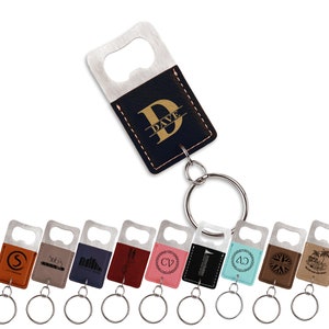 Fathers Day Personalized Bottle Opener Keychain Rectangular Leather Engraved Wine Cap Lifter Custom Groomsmen Gift