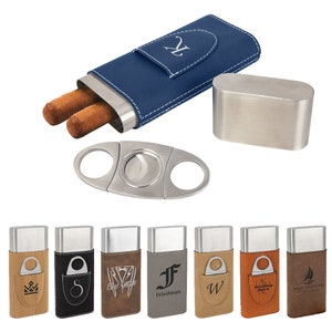 Father's Day Cigar Case, Leatherette Holder with Cutter Engraved Monogrammed Travel Cigar Case, Custom Groomsmen Gift, Fathers Day Gift
