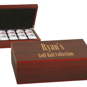 Golf Ball Case Collection Box Custom Engraved Rose Wood Finish Holder Office Décor Gift (BALLS NOT INCLUDED) Father&#39;s Day Gift