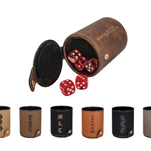 Custom Dice Cup, Leatherette Holder with 5 Dice Gamblers Game Night Gift,Fathers gift