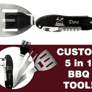 Personalized Grill Tool Set Engraved BBQ Set Grill Master Custom Gift 5 in 1 Barbecue Tools Father&#39;s Day Gift