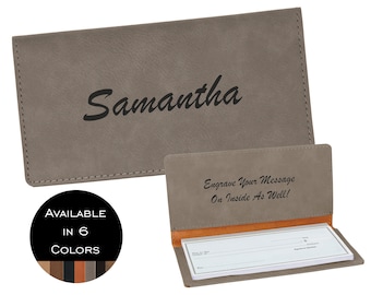 Personalized Checkbook Cover Custom Checkbook Wallet Vegan Leather Checkbook Holder Engraved Gift For Her / Him