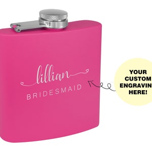 Engraved Flask for Women, Wedding Flask, Personalized Flask for Women, Bridesmaid gift, Bachelorette Flask, Personalized Flask, Pink Flask,