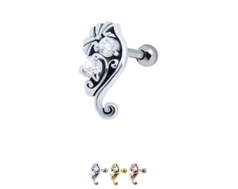 316L Surgical Steel, Gold or Rose Gold Ear Cartilage Helix Tragus Stud Earring Ring Jewelry Swirls 16G