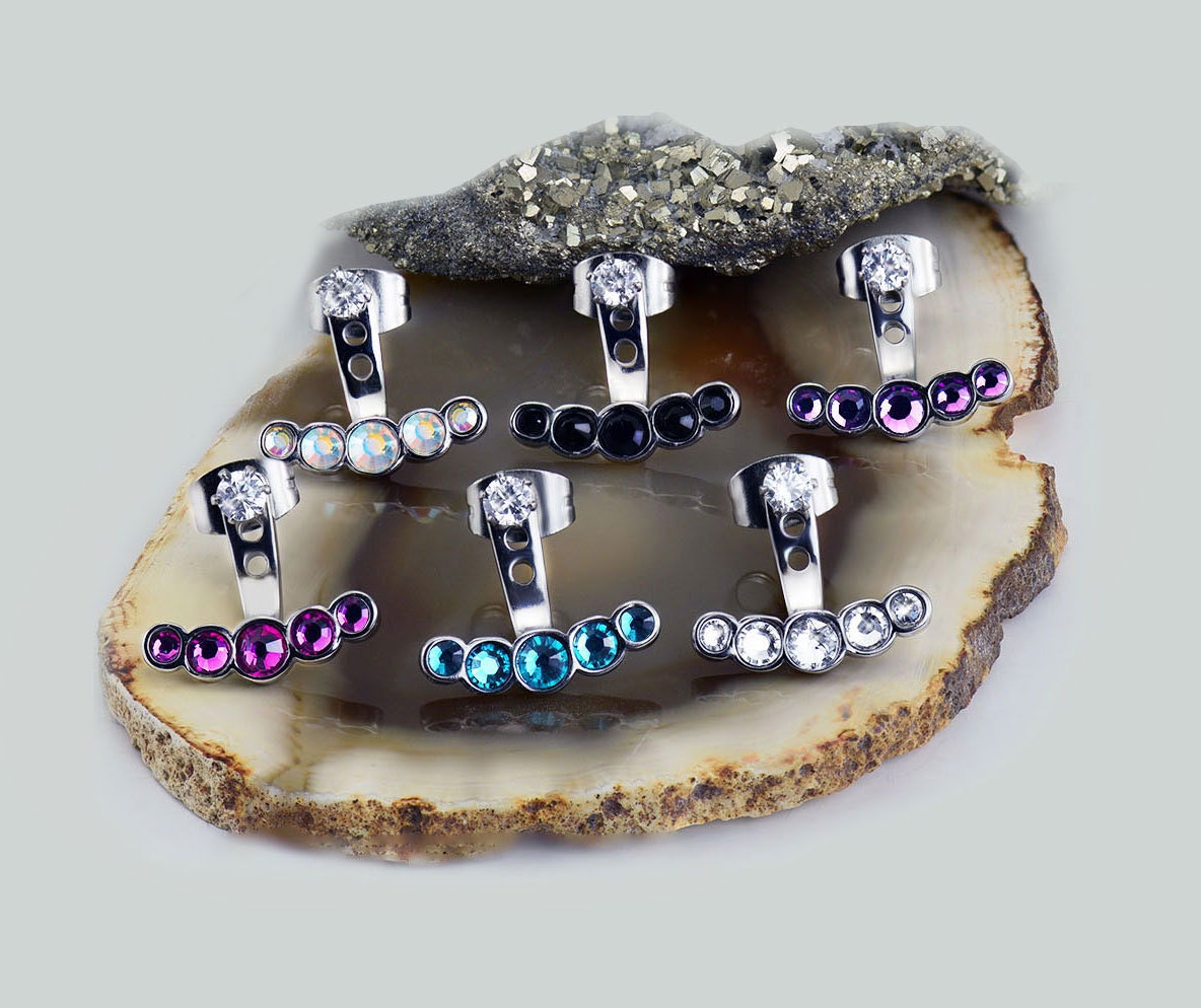 Nose Ring Bling Gold-Tone 316L Surgical Steel Purple 5 Stone Ear Jacket Earrings Choose Your Style & Gauge Nose Ring Bling Gold-Tone 316L Surgical Steel Purple 5 Stone Ear Jacket Earrings Choose Your Style & Gauge