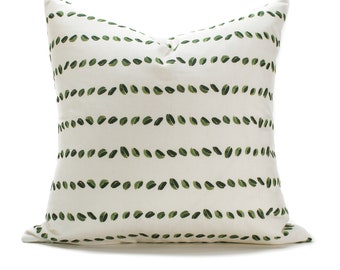 Jenny San Martin Design - Pillow in Pods | Dawn Fabric - Designer Pillow - Green and White Contemporary Pattern