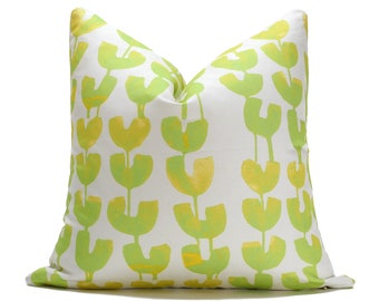Jenny San Martin Design - Pillow in Tulips | Winter Sun - Designer Pillow - Yellow-Green and White Contemporary Pattern