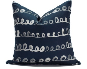 Jenny San Martin Design - Pillow in Loopy Loop | Winter Blues - Designer Pillow - Black and White Contemporary Pattern