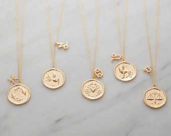 Gold filled Constellation necklace, zodiac necklace, charm necklace, coin necklace, disc necklace, medallion necklace minimalist necklace