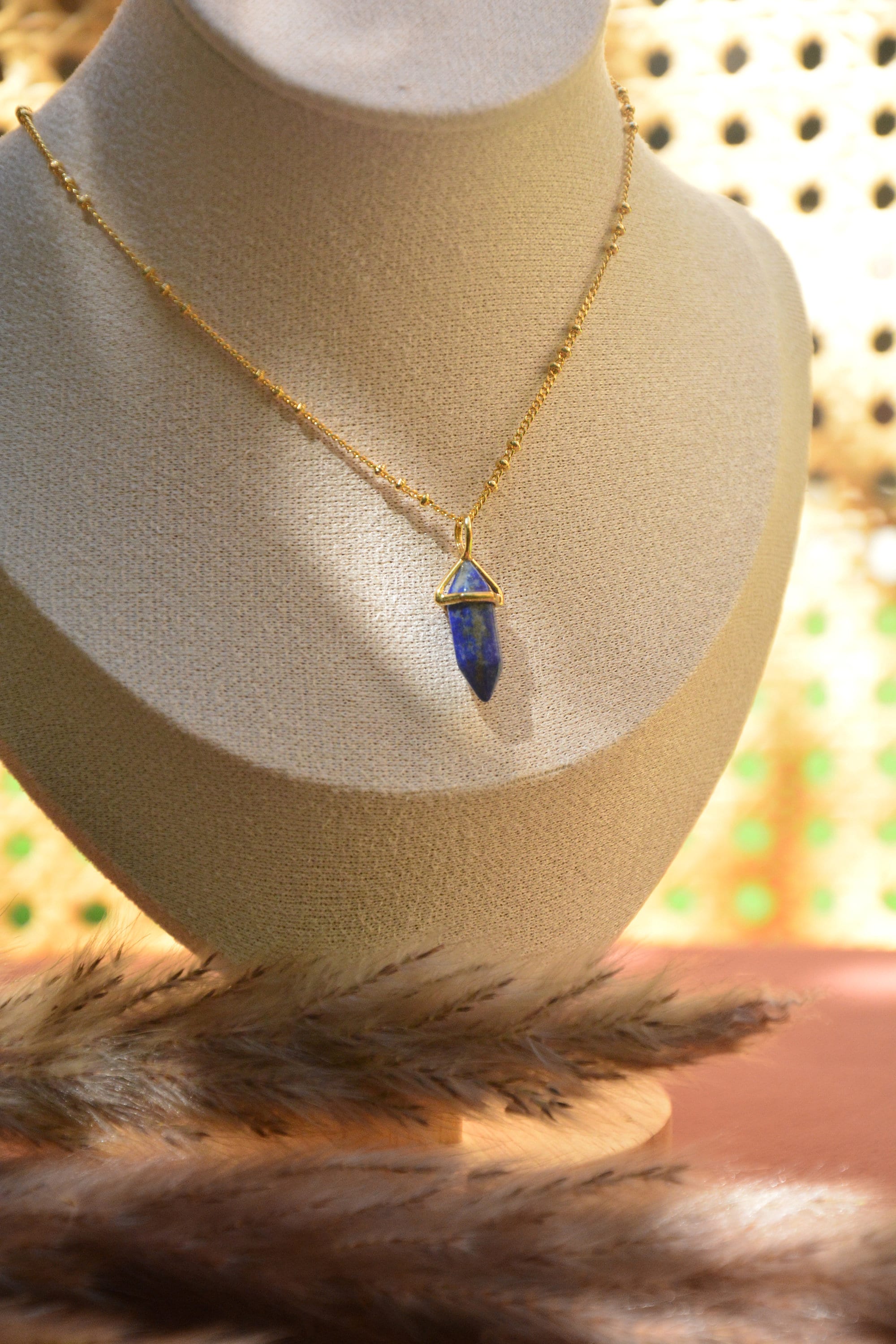 Lapis lazuli gemstone pendulum necklace • lapis lazuli pendulum magical jewel • witched pendulum necklace esoteric jewel • crystal necklace