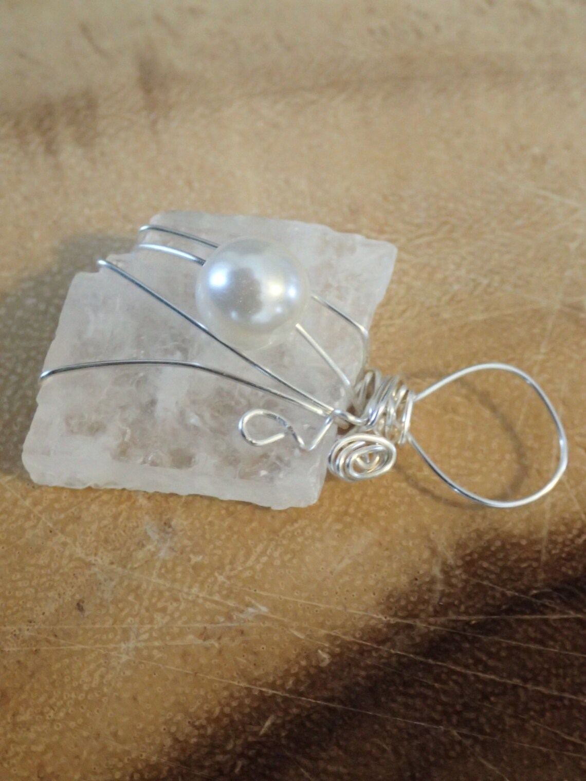 White Crystal Necklace Pendant handcrafted Etsy