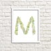 Letter M printable/ hand lettered/ instant download/ printable art/ letter print/ floral letter M/ floral wreath/ monogram letter/ M print