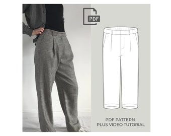 Pleated Trouser Sewing Pattern, DIGITAL PDF PATTERN, Women's Palazzo Pants Pattern, Tailored High Waist Trouser Pattern.