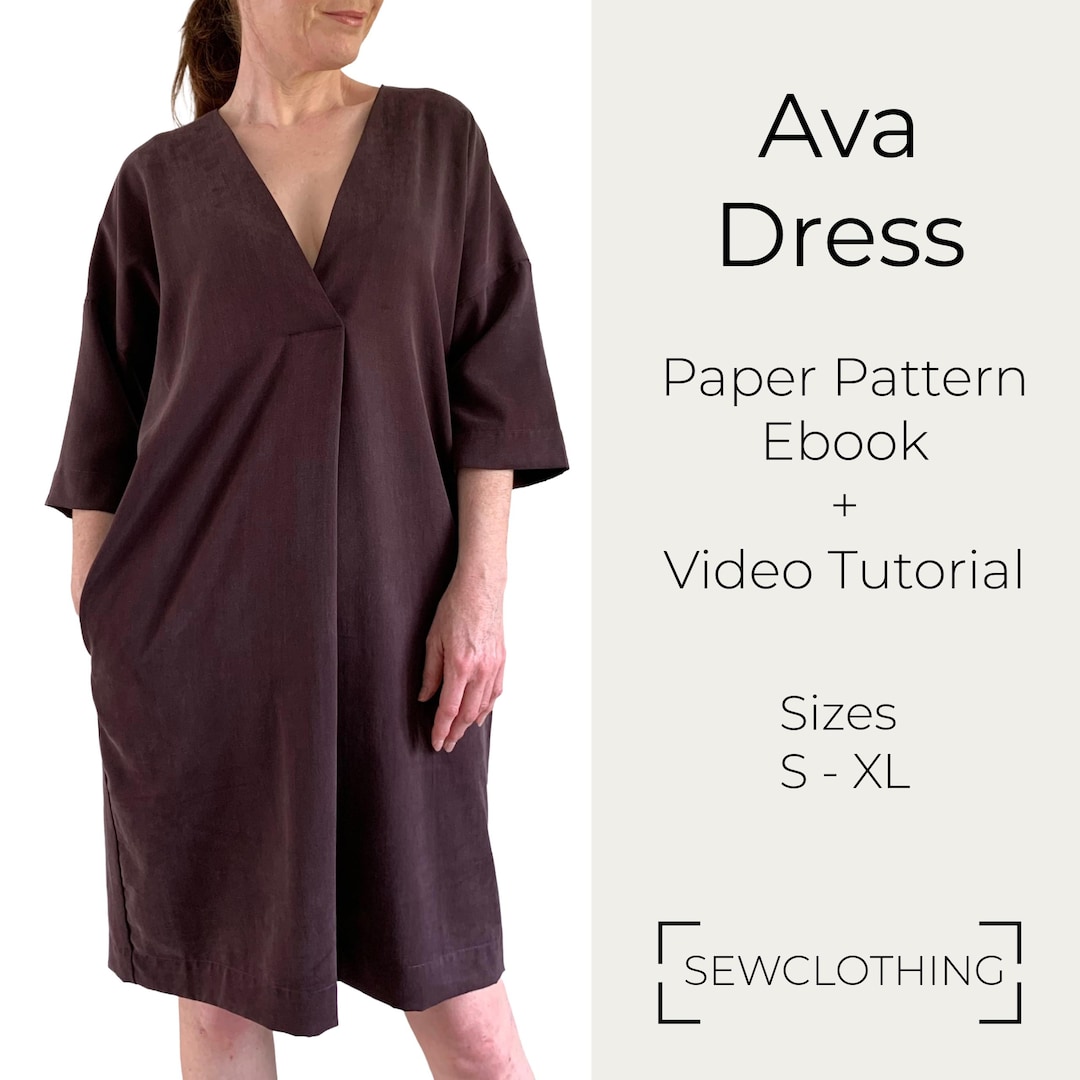 Pleated Tunic Dress Sewing Pattern, V-neck, Easy to Sew (PRINTED PAPER ...