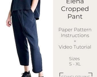 Cropped Linen Trousers Sewing Pattern, Beginner Printed Paper Pattern, Elasticated Waist Pleated Front Women S-XL