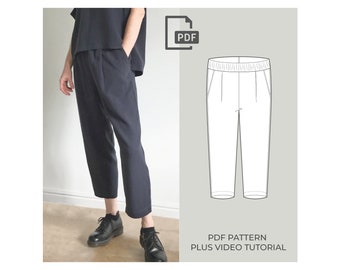 Cropped Trouser Pattern, DIGITAL PDF PATTERN, Pleated Trouser, Loose Linen Pants Sewing Pattern, Easy To Sew