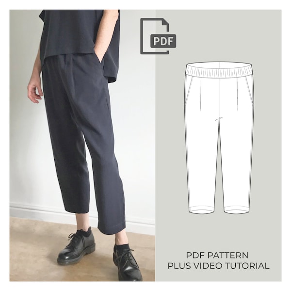 Cropped Trouser Pattern, DIGITAL PDF PATTERN, Pleated Trouser Pattern, Women's Easy Pants Sewing Pattern, Loose Fit Pants Pattern