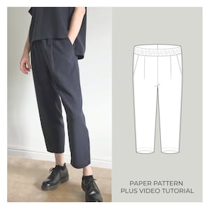 Cropped Trouser Pattern, PRINTED PAPER PATTERN, Pleated Trouser, Loose Linen Pants Sewing Pattern, Easy To Sew