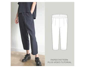 Cropped Trouser Pattern, PRINTED PAPER PATTERN, Pleated Trouser, Loose Linen Pants Sewing Pattern, Easy To Sew