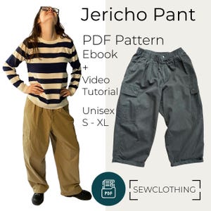Cargo Pants Sewing Pattern, Unisex, Elasticated Waist, Loose Fitting Trouser (DIGITAL PDF) Intermediate, Sewing Tutorial, Casual, S-XL.