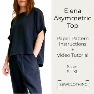 Asymmetric Linen Top Sewing Pattern, Beginner Printed Paper Pattern, Easy Loose Fit Women's Top S-XL