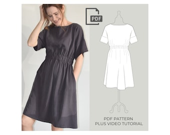 Everyday Dress Sewing Pattern, DIGITAL PDF PATTERN, Simple Dress Pattern, Dress with Pockets, Easy Sewing Pattern