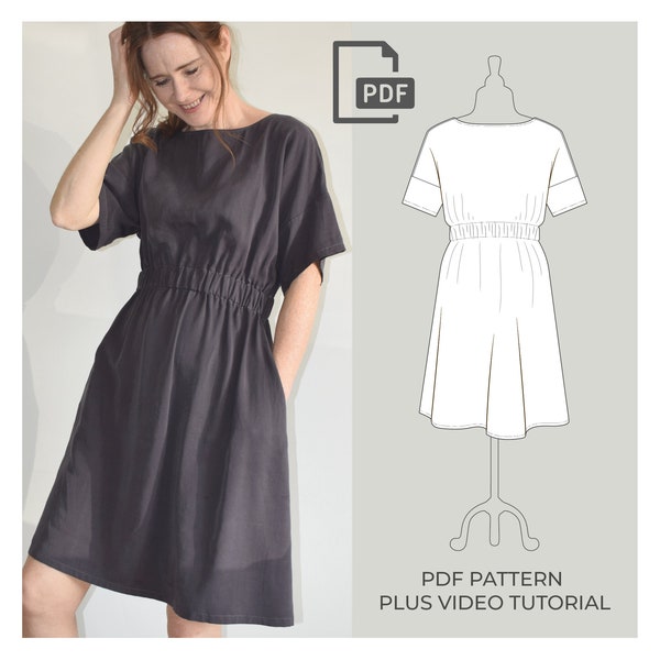 Everyday Dress Sewing Pattern, DIGITAL PDF PATTERN, Simple Dress Pattern, Dress with Pockets, Easy Sewing Pattern