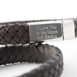 Men's Brown Leather Bracelet with Free Personalised Engraving, Includes Free Shipping