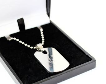 MENS Stainless Steel Dog Tag, Personalised Engraving, Includes Gift Box & Free Shipping