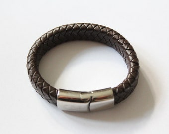 Childs Brown Leather Bracelet with Free Personalised Engraving & Gift Boxed