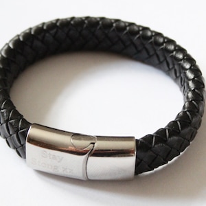 Childs Black Leather Bracelet with Free Personalised Engraving & Gift Boxed