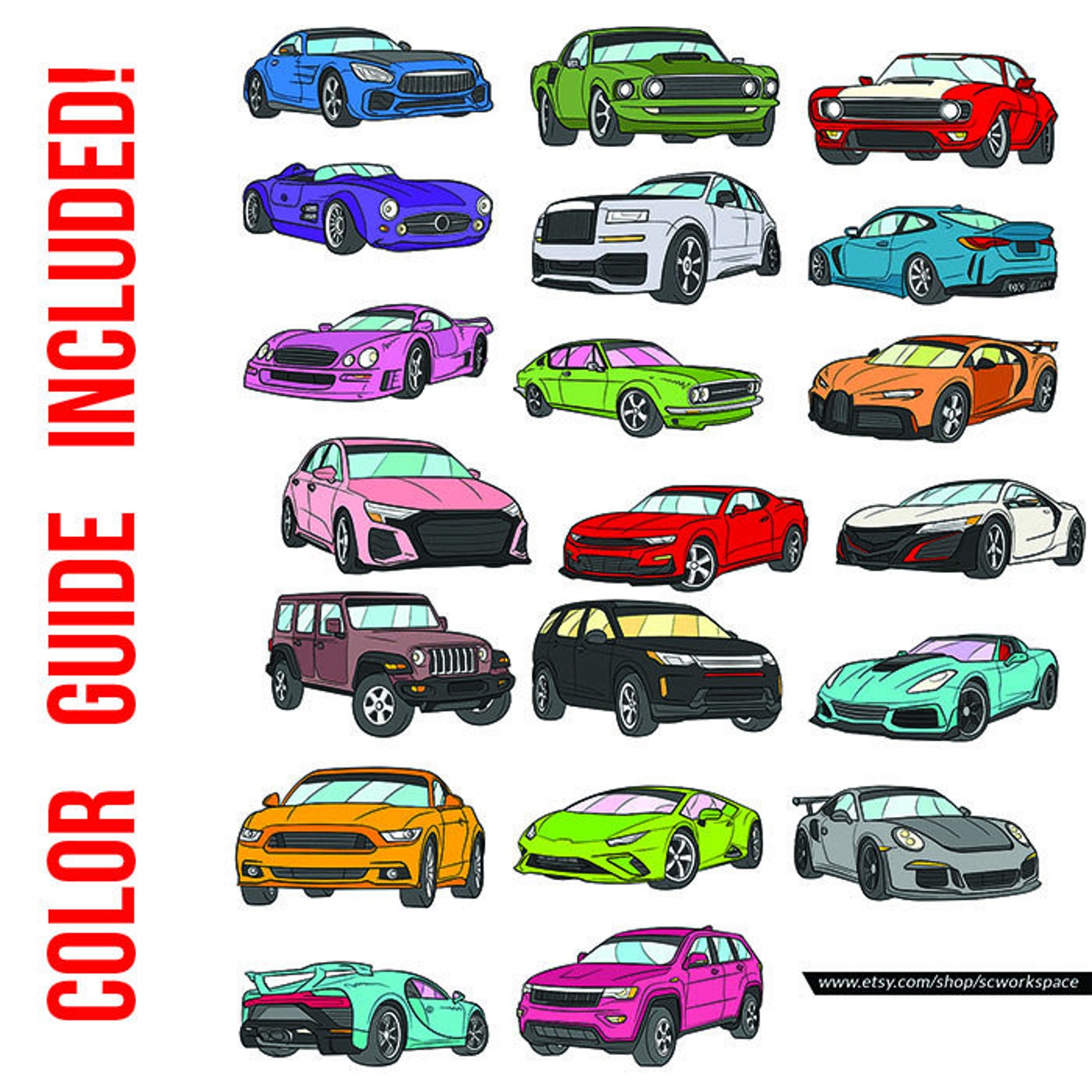 Racing Car Coloring Pages 20 Page Printable PDF - Etsy
