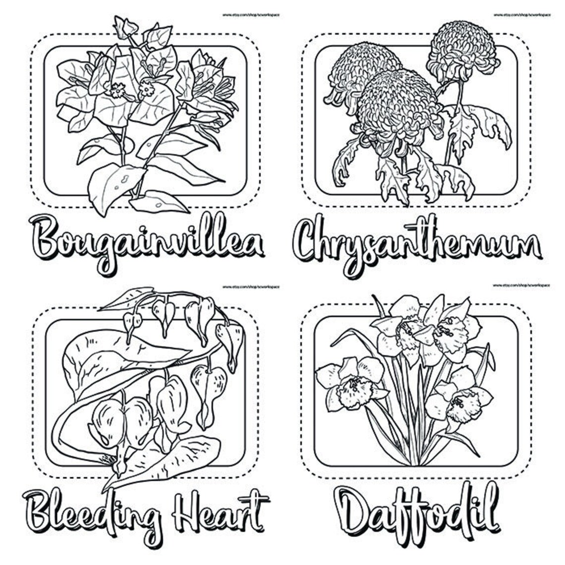 Flower Coloring Pages 20 Page Printable PDF - Etsy Flower Coloring Pages 20 Page Printable PDF - Etsy