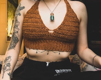 Crochet Cable Knit Boho Hippie Festival Style Bralette Sweater Crop Top Cropped Sweater