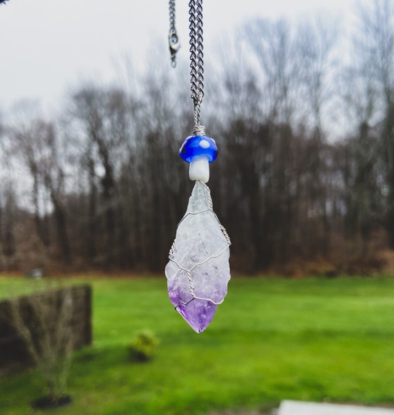 Amethyst Clear Quartz Citrine Crystal Hippie Mushroom Pendant - Citrine Clear Quartz Pendant