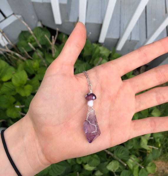 Amethyst Clear Quartz Citrine Crystal Hippie Mushroom Pendant - Citrine Clear Quartz Pendant