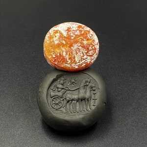 Ancient Hellenistic GREEK CHARIOT CARNELIAN Intaglio Stamp Seal Signet Old Bead