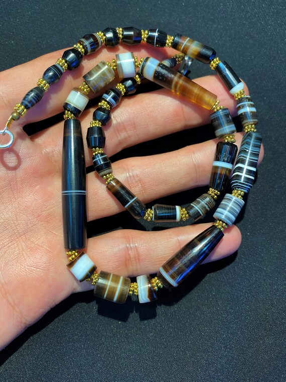 Cambodian Old  Banded Agate mala necklace 12th ce… - image 7