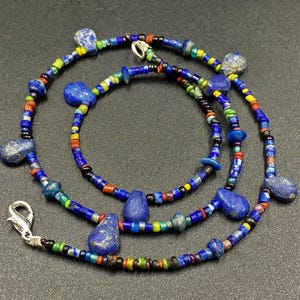 Ancient Roman Old Trade Antique Jewelry Of Glass Lapis Beads Necklace